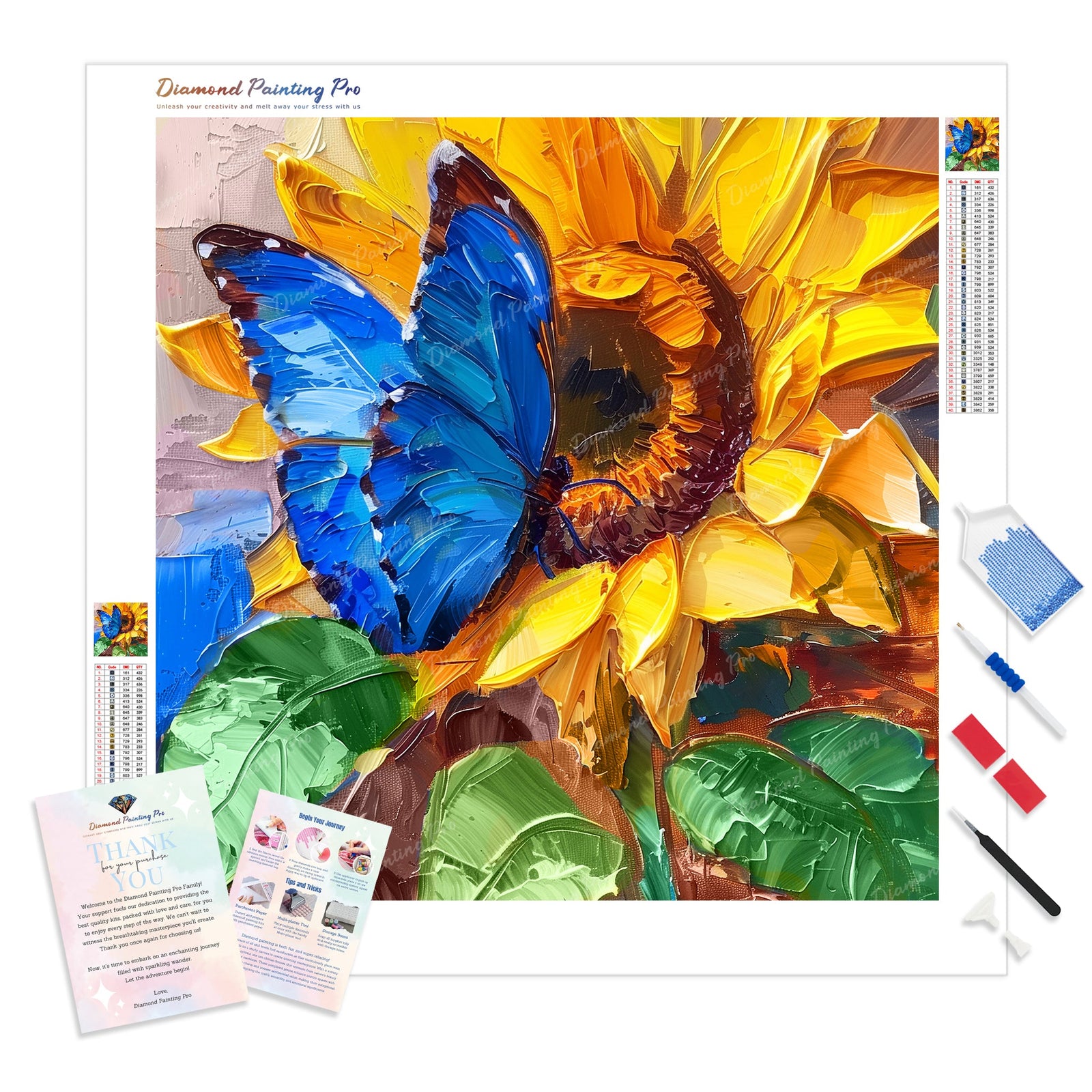 Blue Bliss on Gold | Diamond Painting Kit - Full Drill - Square or Round Diamonds with AB Drills Option