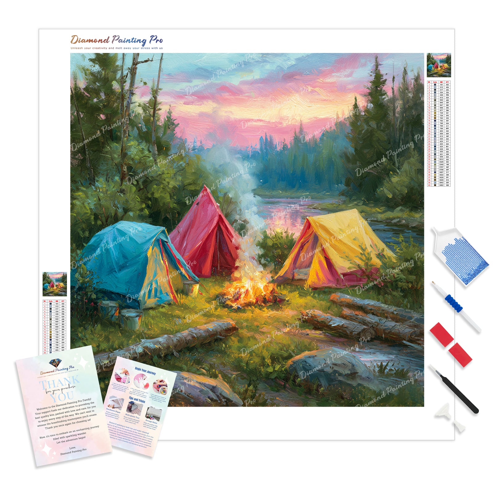 Campfire Retreat Diamond Painting Kit - Full Drill / Square or Round Diamonds with AB Drills Option