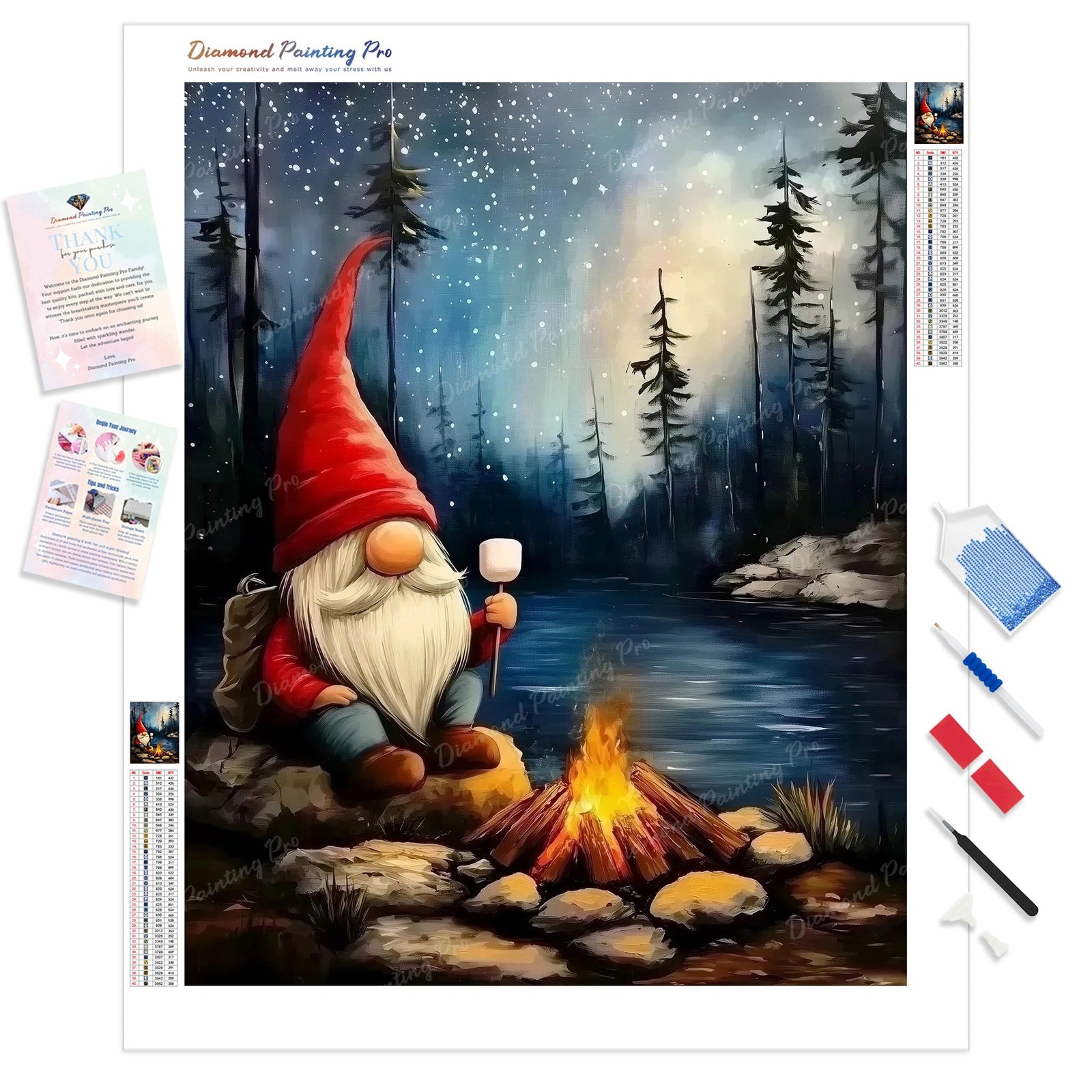 Camping Gnome Diamond Painting Kit - Full Drill / Square or Round Diamonds with AB Drills Option