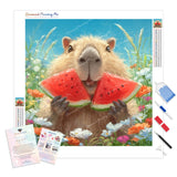 Capybara and Watermelon Diamond Painting Kit - Full Drill / Square or Round Diamonds with AB Drills Option