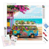 Seaside Minivan Trip | Diamond Painting Kit - Full Drill - Square or Round Diamonds with AB Drills Option