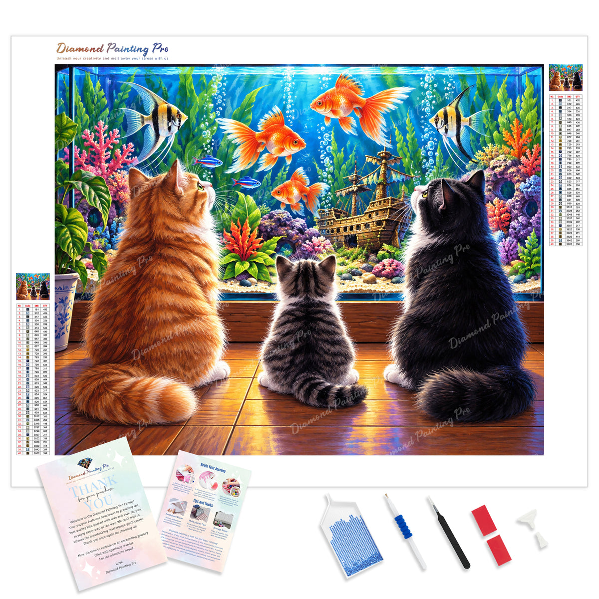 Cats by the Aquarium Diamond Painting Kit - Full Drill / Square or Round Diamonds with AB Drills Option
