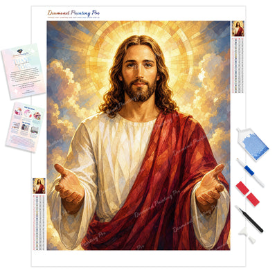 Christ with Open Arms Diamond Painting Kit - Full Drill / Square or Round Diamonds with AB Drills Option