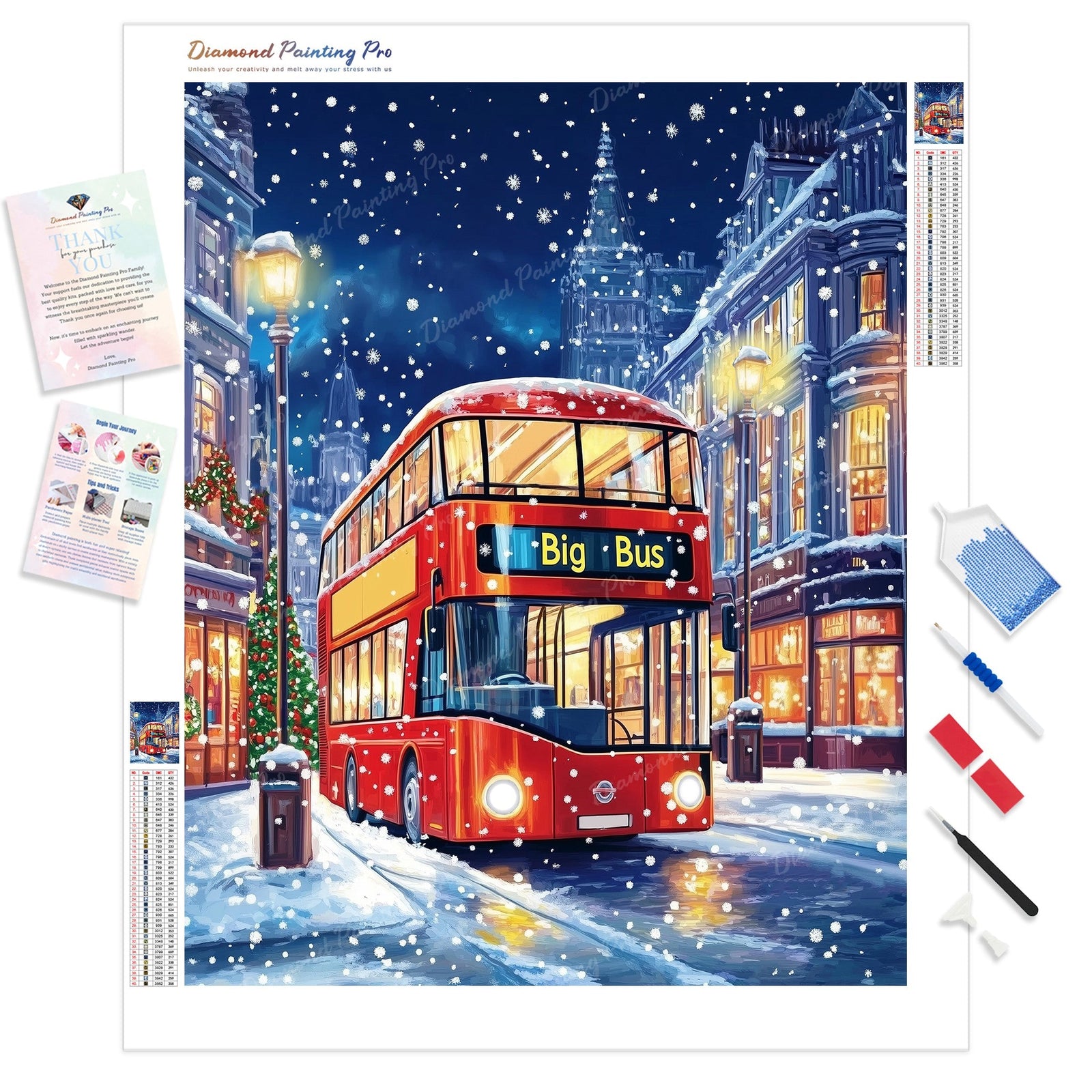 Christmas Eve in London Diamond Painting Kit - Full Drill / Square or Round Diamonds with AB Drills Option