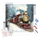 Christmas Express Train Diamond Painting Kit - Full Drill / Square or Round Diamonds with AB Drills Option