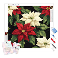 Christmas Flower Diamond Painting Kit - Full Drill / Square or Round Diamonds with AB Drills Option