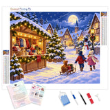 Christmas Market Diamond Painting Kit - Full Drill / Square or Round Diamonds with AB Drills Option
