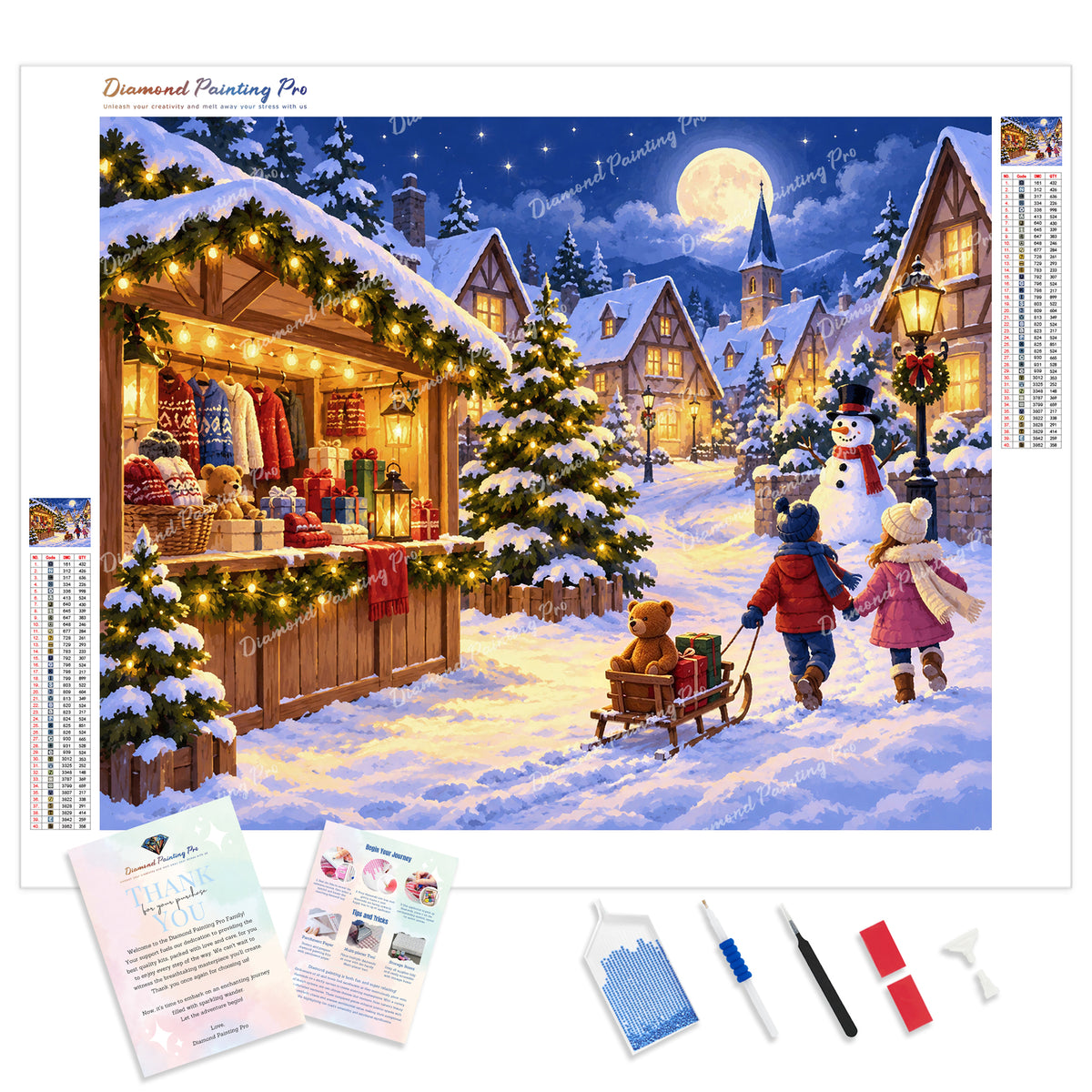 Christmas Market Diamond Painting Kit - Full Drill / Square or Round Diamonds with AB Drills Option