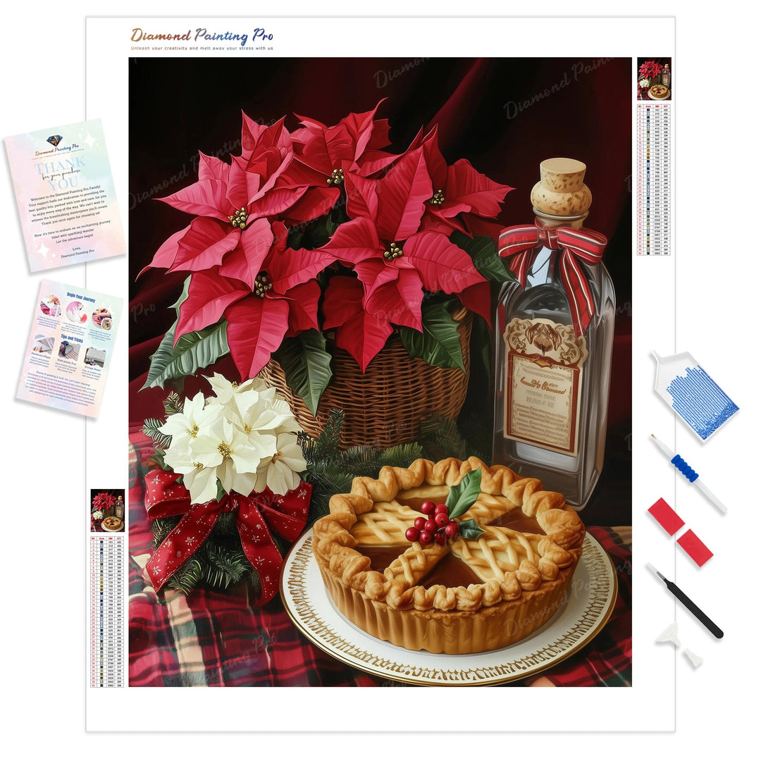 Christmas Pie and Drinks Diamond Painting Kit - Full Drill / Square or Round Diamonds with AB Drills Option