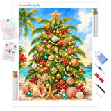 Coastal Christmas Tree Diamond Painting Kit - Full Drill / Square or Round Diamonds with AB Drills Option