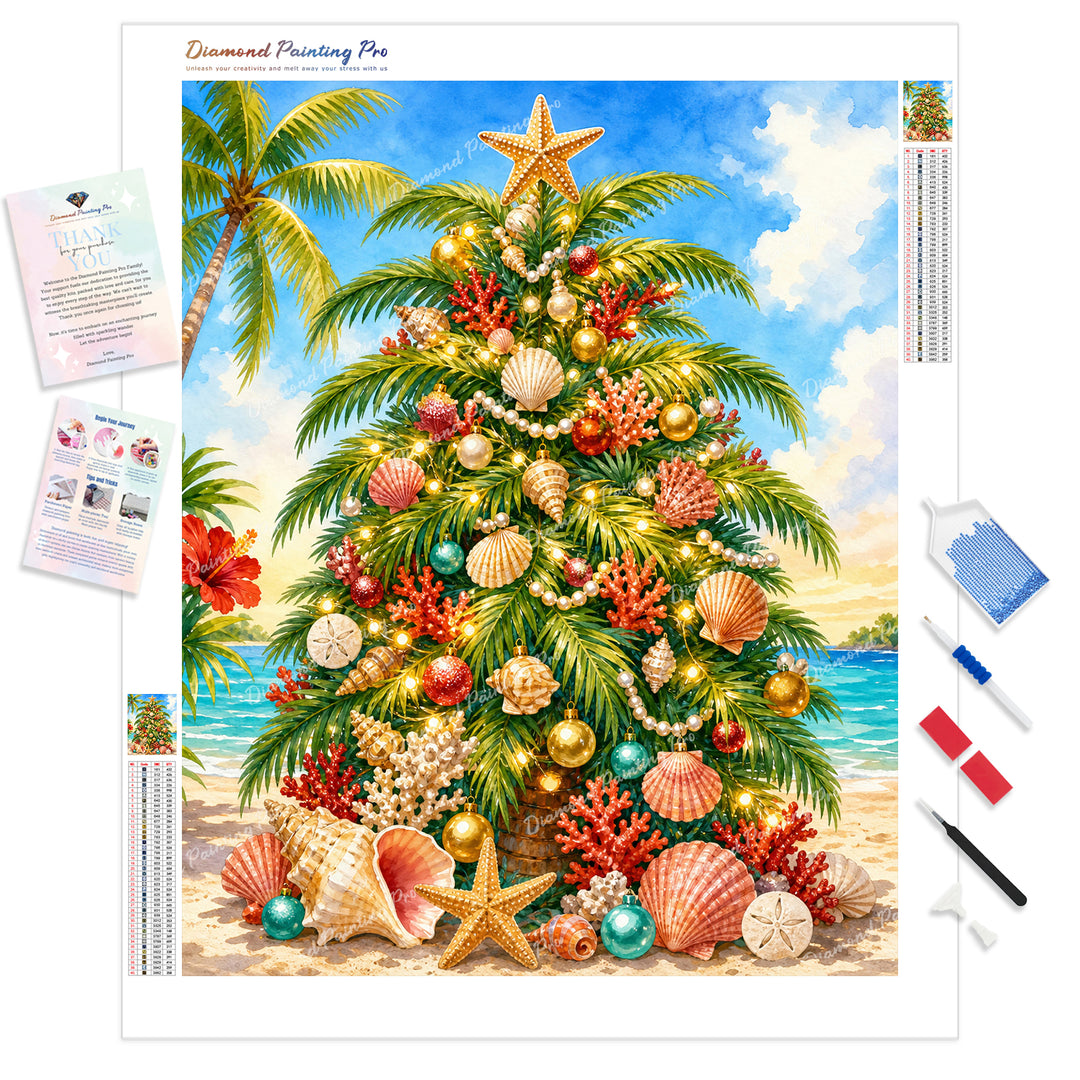Coastal Christmas Tree Diamond Painting Kit - Full Drill / Square or Round Diamonds with AB Drills Option
