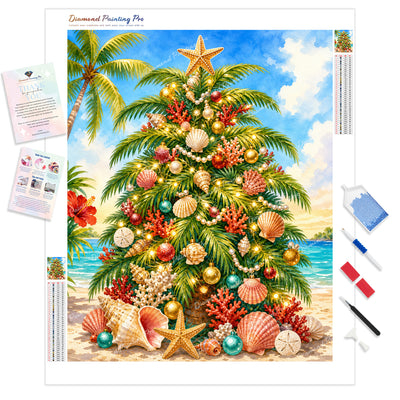 Coastal Christmas Tree Diamond Painting Kit - Full Drill / Square or Round Diamonds with AB Drills Option