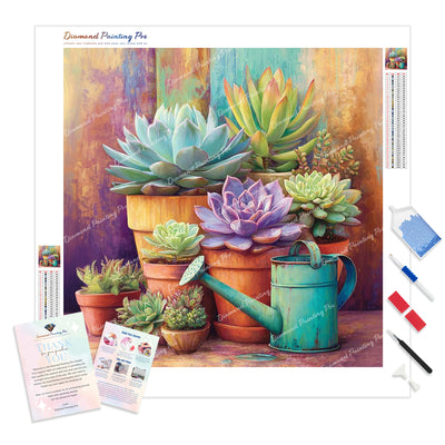 Colorful Succulents Diamond Painting Kit - Full Drill / Square or Round Diamonds with AB Drills Option