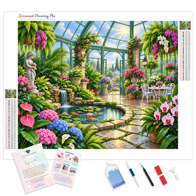 Conservatory Garden Diamond Painting Kit - Full Drill / Square or Round Diamonds with AB Drills Option