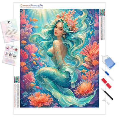 Coral Reef Mermaid Diamond Painting Kit - Full Drill / Square or Round Diamonds with AB Drills Option