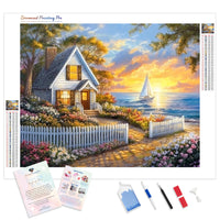 Cottage by the Sea Diamond Painting Kit - Full Drill / Square or Round Diamonds with AB Drills Option