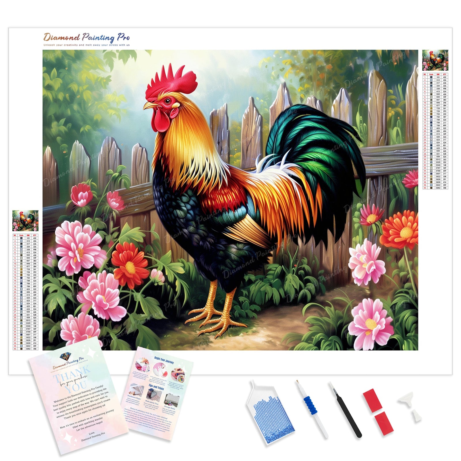 Country Rooster | Diamond Painting Kit - Full Drill - Square or Round Diamonds with AB Drills Option