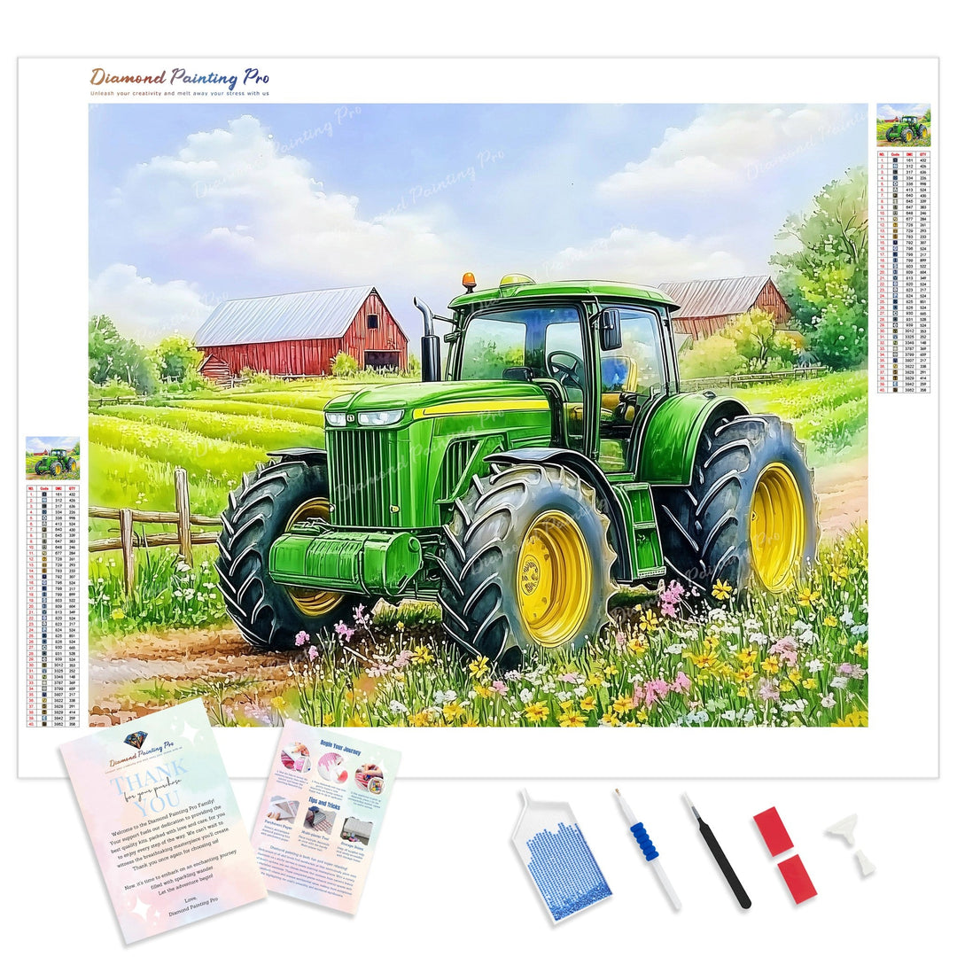 Country Tractor Diamond Painting Kit - Full Drill / Square or Round Diamonds with AB Drills Option