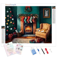 Cozy Fireplace Diamond Painting Kit - Full Drill / Square or Round Diamonds with AB Drills Option