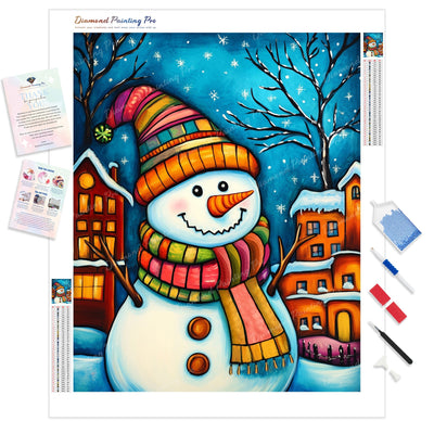 Cozy Snowman Diamond Painting Kit - Full Drill / Square or Round Diamonds with AB Drills Option