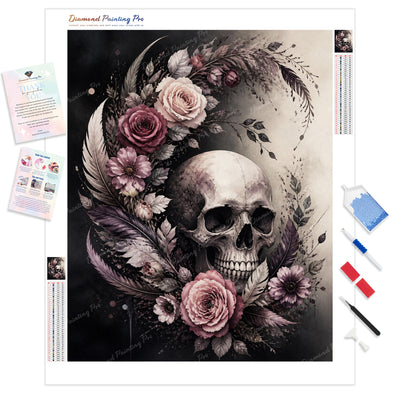 Crimson Skull Diamond Painting Kit - Full Drill / Square or Round Diamonds with AB Drills Option