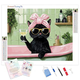 Diva Cat Bath Diamond Painting Kit - Full Drill / Square or Round Diamonds with AB Drills Option