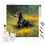Doberman and Wildflower Diamond Painting Kit - Full Drill / Square or Round Diamonds with AB Drills Option
