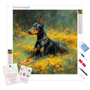 Doberman and Wildflower | Diamond Painting
