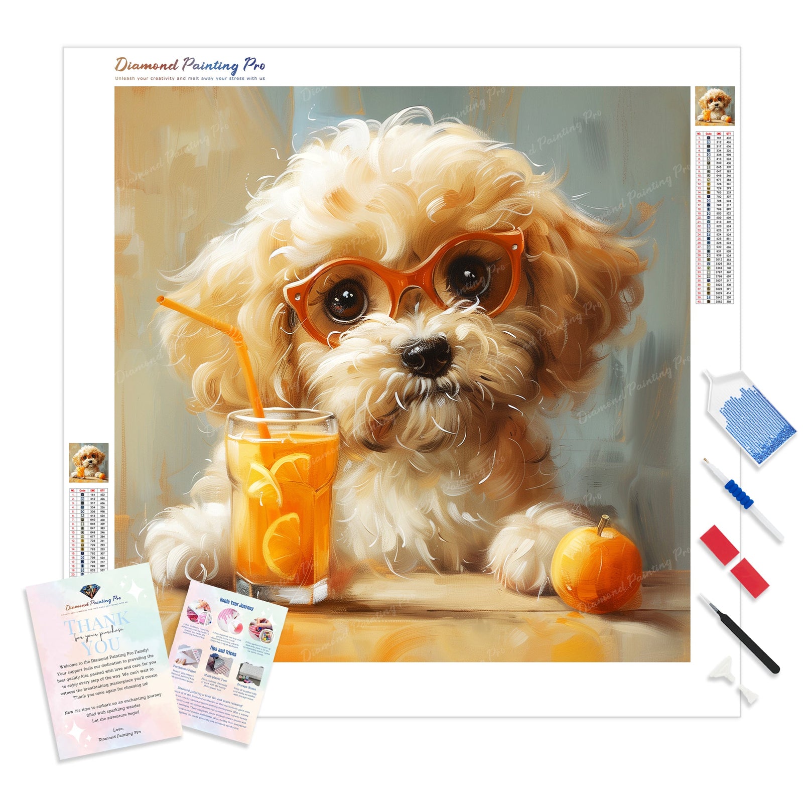 Puppy's Orange Juice | Diamond Painting Kit - Full Drill - Square or Round Diamonds with AB Drills Option