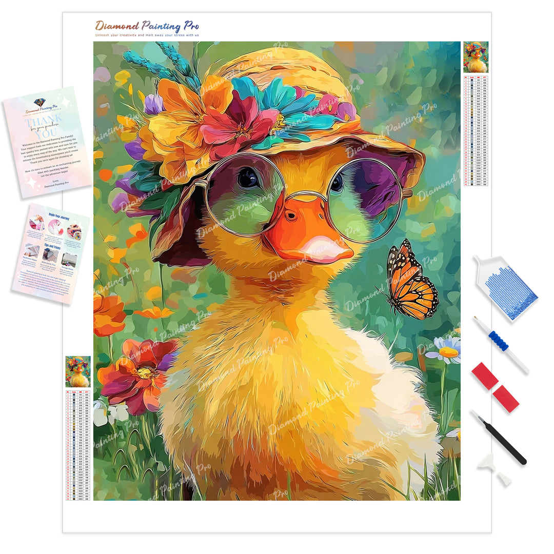 Duckling in a Sun Hat Diamond Painting Kit - Full Drill / Square or Round Diamonds with AB Drills Option
