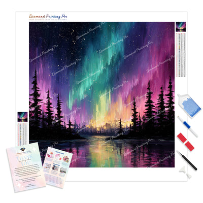 Emerald Aurora Borealis Diamond Painting Kit - Full Drill / Square or Round Diamonds with AB Drills Option