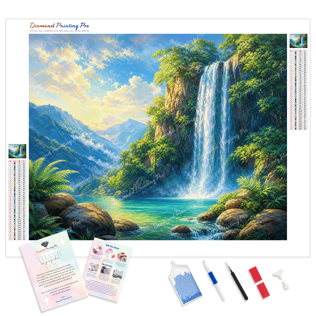 Emerald Cascades Diamond Painting Kit - Full Drill / Square or Round Diamonds with AB Drills Option