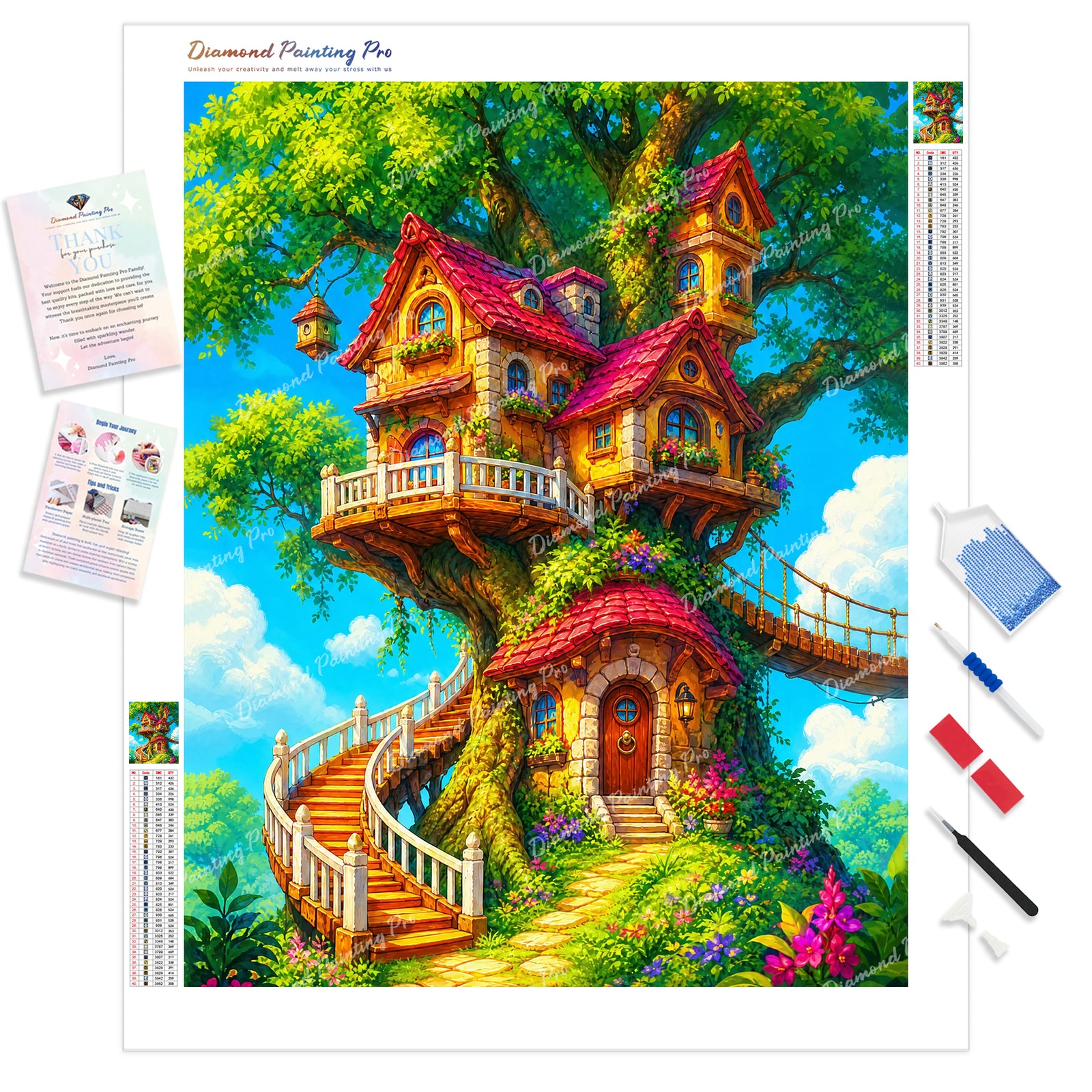 Enchanted Canopy Cottage Diamond Painting Kit - Full Drill / Square or Round Diamonds with AB Drills Option