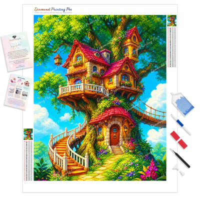 Enchanted Canopy Cottage Diamond Painting Kit - Full Drill / Square or Round Diamonds with AB Drills Option