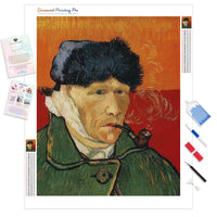 Self-Portrait with Bandaged Ear and Pipe-Van Gogh | Diamond Painting Kit - Full Drill - Square or Round Diamonds with AB Drills Option