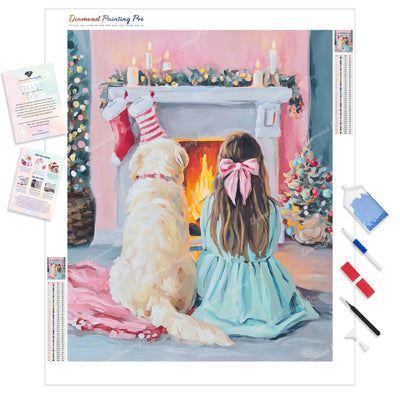 Fireside Christmas Diamond Painting Kit - Full Drill / Square or Round Diamonds with AB Drills Option