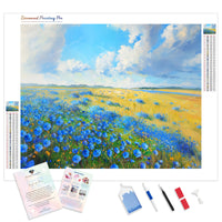 Blue Flower Field | Diamond Painting Kit - Full Drill - Square or Round Diamonds with AB Drills Option