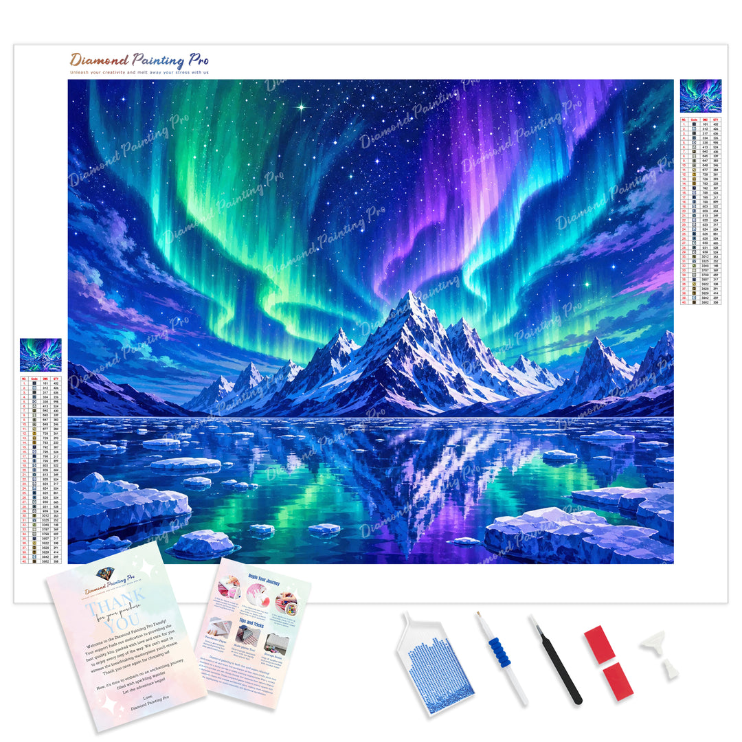 Glacial Aurora Borealis Diamond Painting Kit - Full Drill / Square or Round Diamonds with AB Drills Option