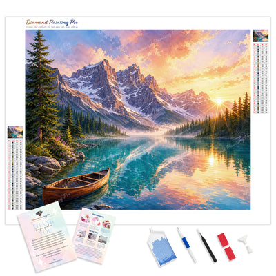 Golden Hour Canoe Diamond Painting Kit - Full Drill / Square or Round Diamonds with AB Drills Option