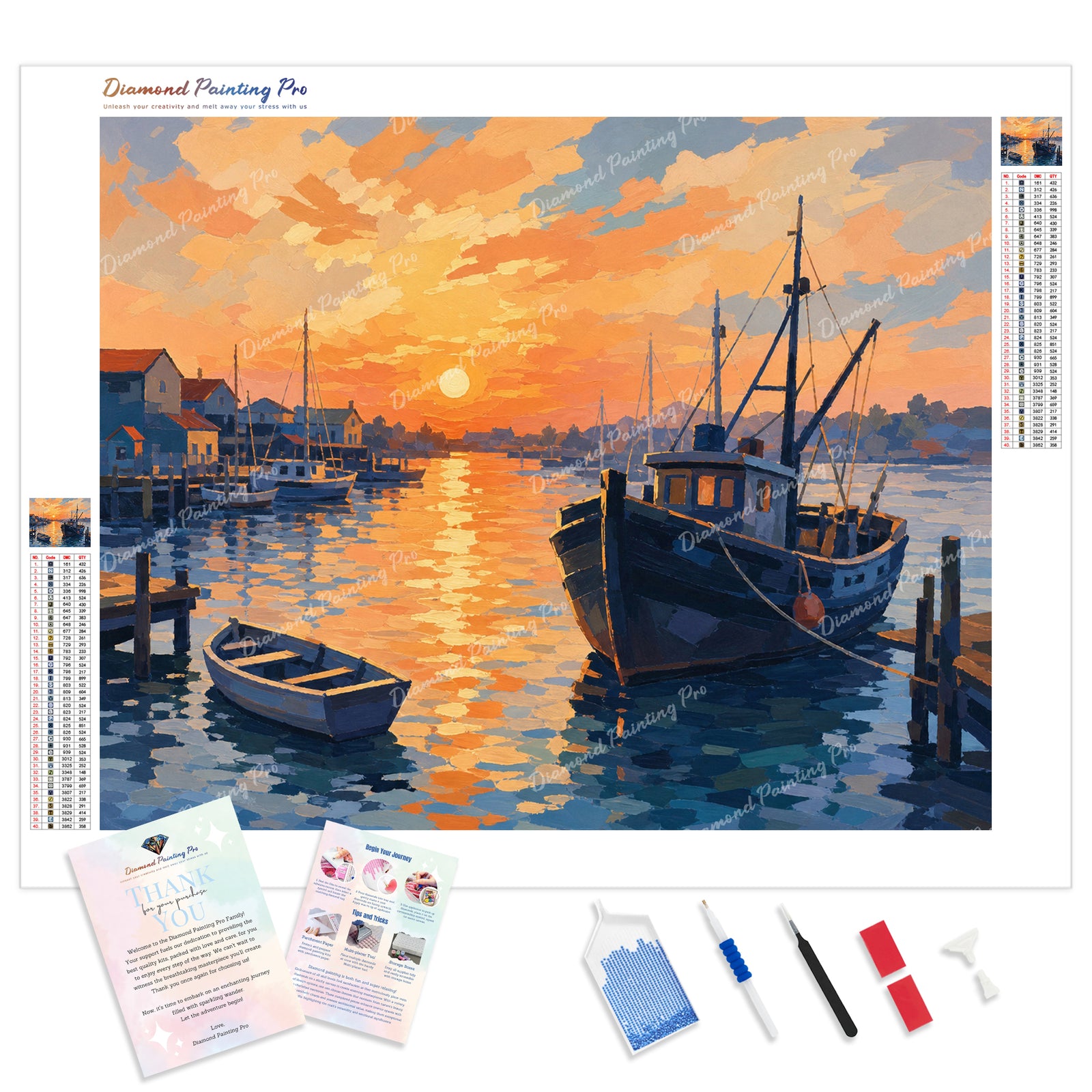 Golden Hour Harborside Diamond Painting Kit - Full Drill / Square or Round Diamonds with AB Drills Option