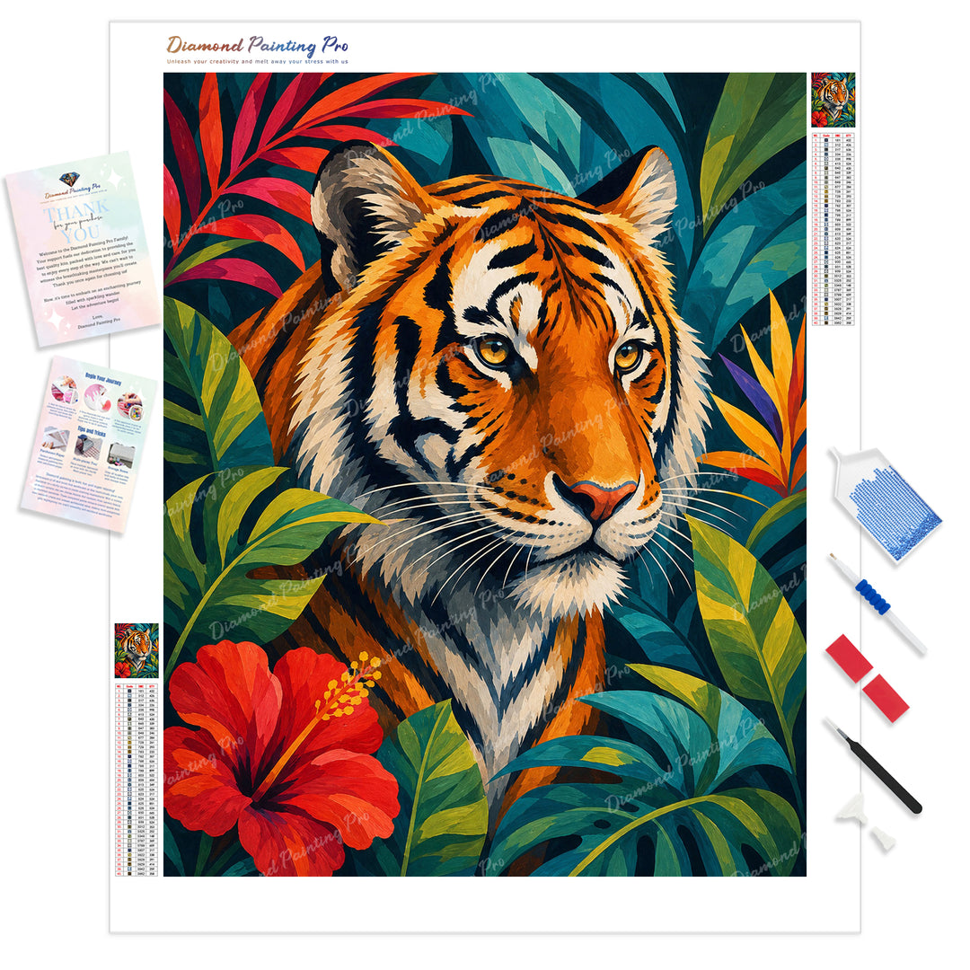 Golden Tiger Diamond Painting Kit - Full Drill / Square or Round Diamonds with AB Drills Option