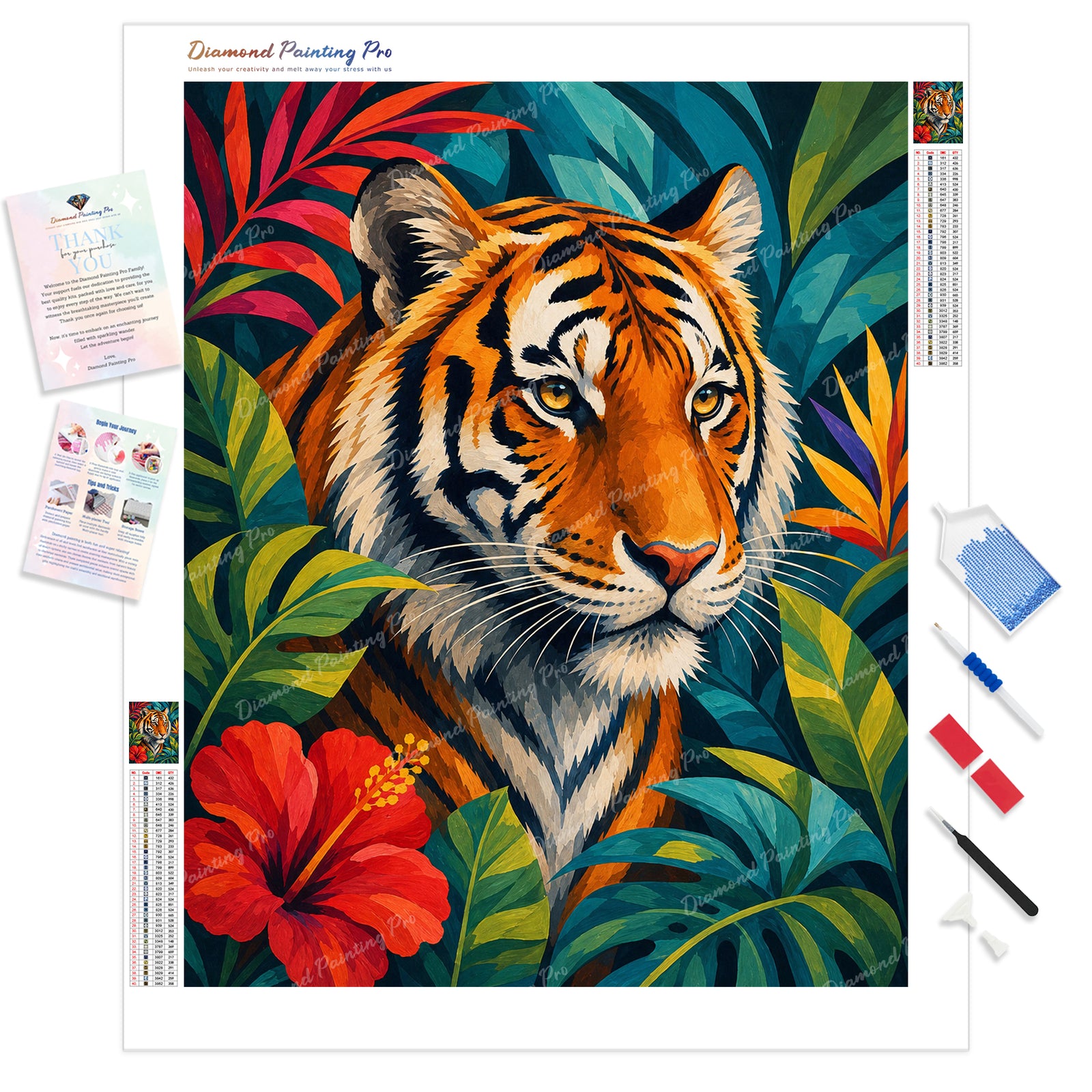 Golden Tiger Diamond Painting Kit - Full Drill / Square or Round Diamonds with AB Drills Option