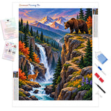 Grizzly Peak Waterfall Diamond Painting Kit - Full Drill / Square or Round Diamonds with AB Drills Option