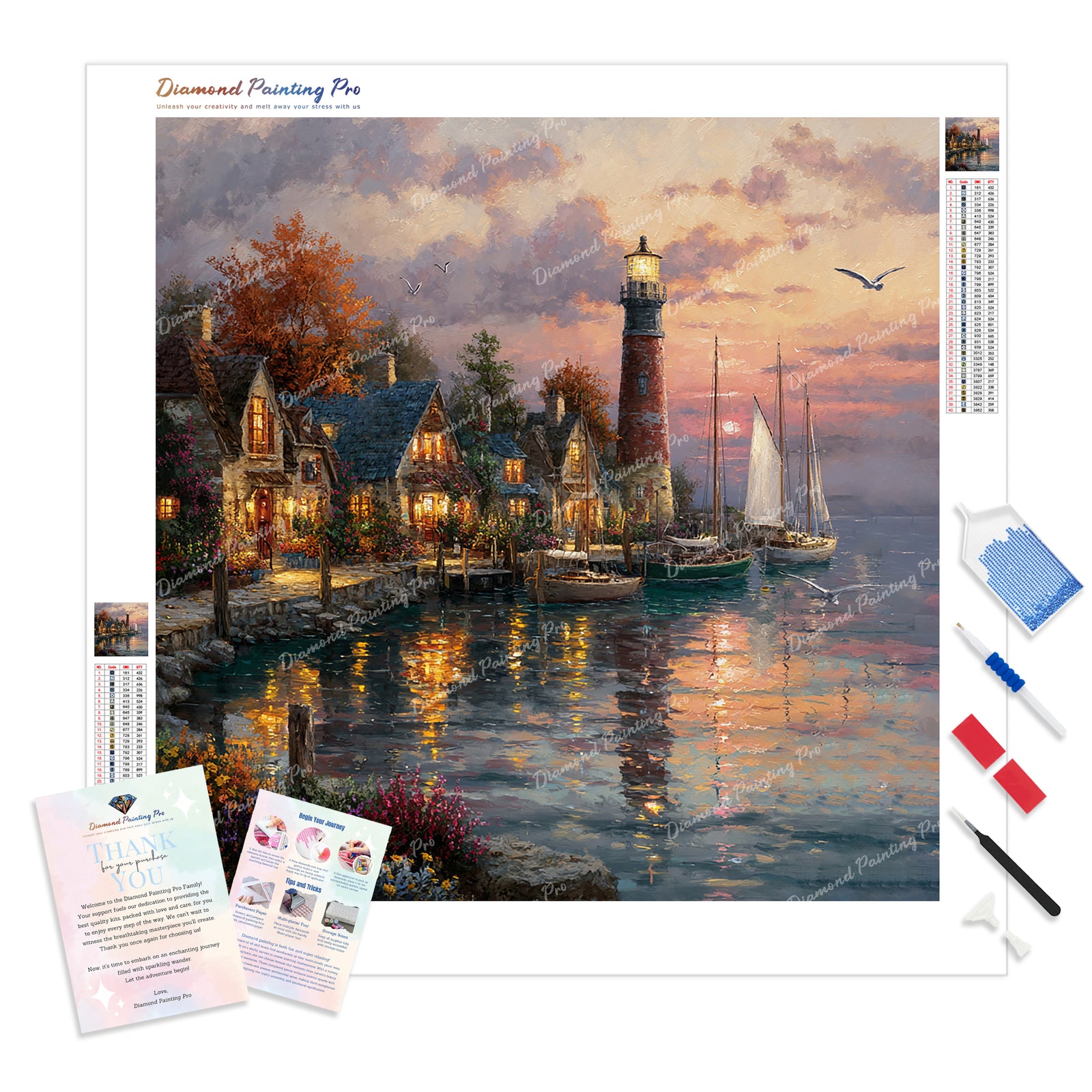Harbor at Sunset Diamond Painting Kit - Full Drill / Square or Round Diamonds with AB Drills Option