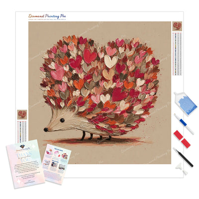 Heartful Hedgehog Diamond Painting Kit - Full Drill / Square or Round Diamonds with AB Drills Option
