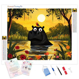 Hippo's Sunset Hangout | Diamond Painting Kit - Full Drill - Square or Round Diamonds with AB Drills Option