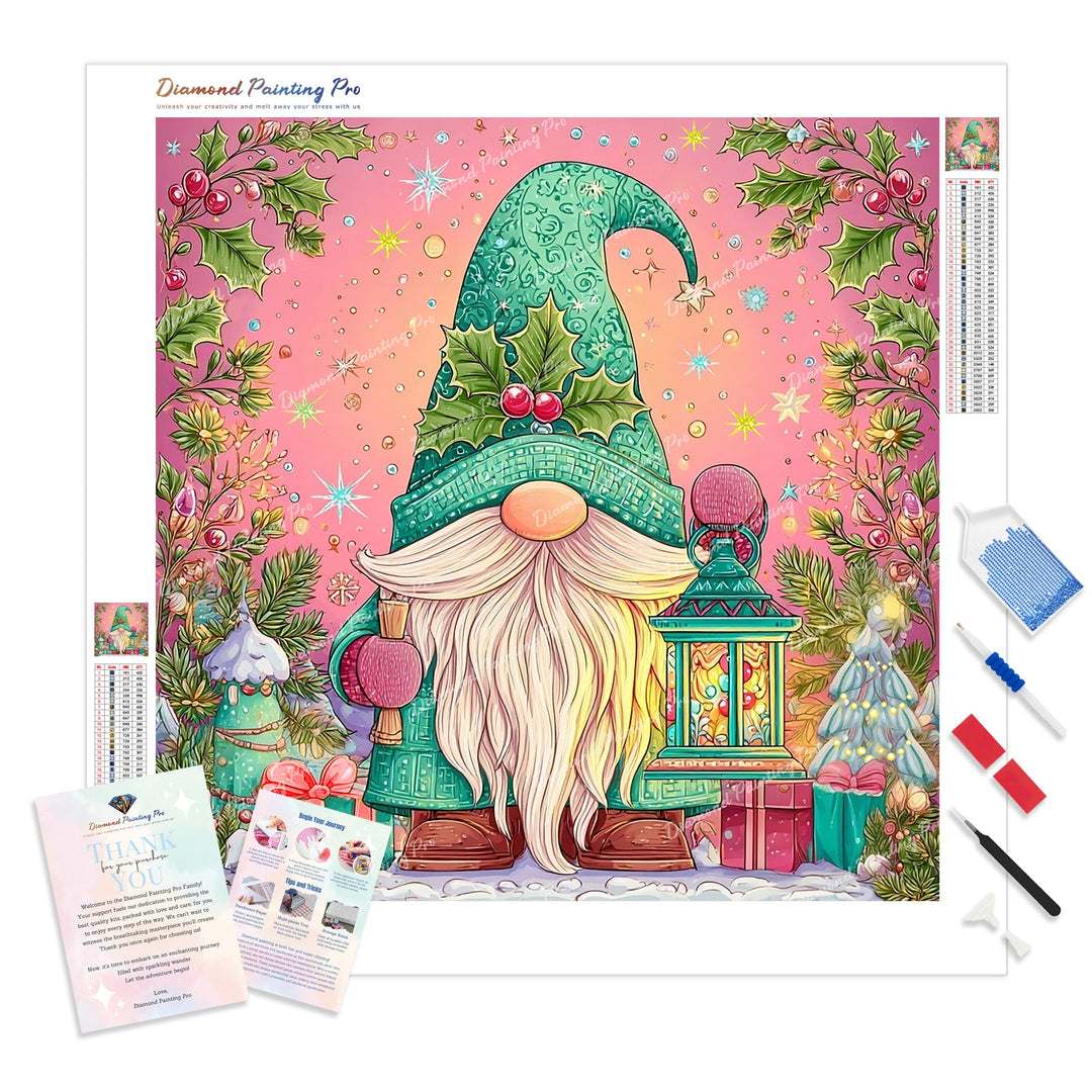 Holly Jolly Gnome Diamond Painting Kit - Full Drill / Square or Round Diamonds with AB Drills Option