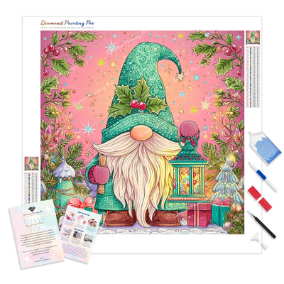 Holly Jolly Gnome Diamond Painting Kit - Full Drill / Square or Round Diamonds with AB Drills Option