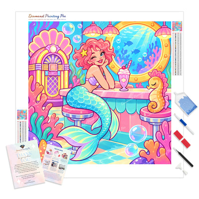 Jukebox Mermaid Diamond Painting Kit - Full Drill / Square or Round Diamonds with AB Drills Option
