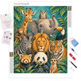 Jungle Friends Diamond Painting Kit - Full Drill / Square or Round Diamonds with AB Drills Option